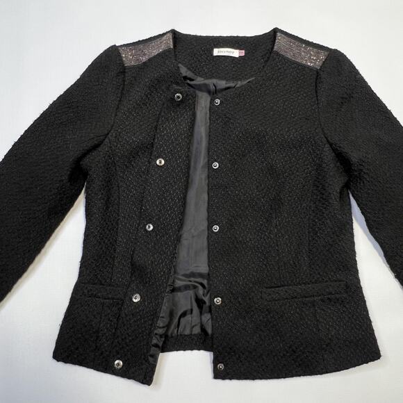Bon'A Parte Jacket Womens 42 UK 16 Black Textured Lined Wool Blend Snap Front - Picture 5 of 12
